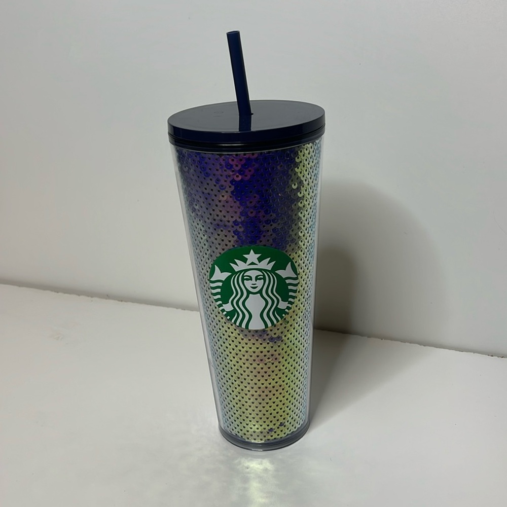 Starbucks Dark Sequin Iridescent Cold Cup tumbler 24oz NWT*